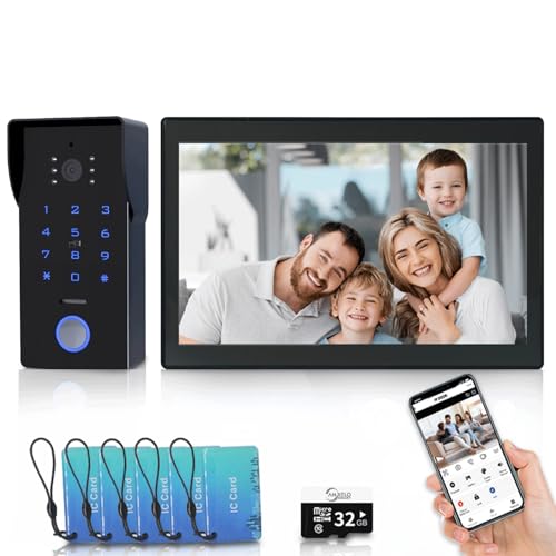 Video-Türklingel WiFi-Gegensprechanlage, 2-Draht visuelle Türklingel, 1080P, 10'' Touch-Farbdisplay, Fernentriegelung, Zwei-Wege-Audio, Nachtsicht, Anti-Alarm (1 Türklingel+1 überwachen) von ANJIELO SMART