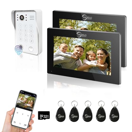 Video-Türsprechanlage Wohnung Gegensprechanlage, 2 Einheiten 7 Zoll Touch Monitor mit verdrahtetem 1080P Türklingelsystem, Unterstützung Fingerabdruck, RFID-Karte, Passwort-Bewegungserkennung von ANJIELO SMART