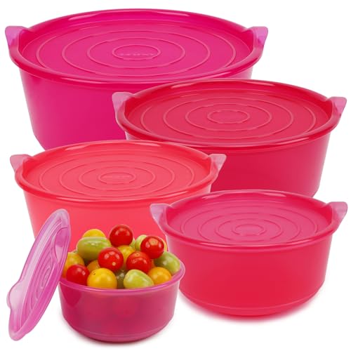 ANJUKE Rührschüssel Set 5er mit Deckel (0,7L+1,35L+2,6L+3,5L+4,4L) | Salatschüssel & Backschüsseln aus BPA-freiem Kunststoff | stapelbar & nestbar | spülmaschinenfest | Lila-rosa Verlauf von ANJUKE
