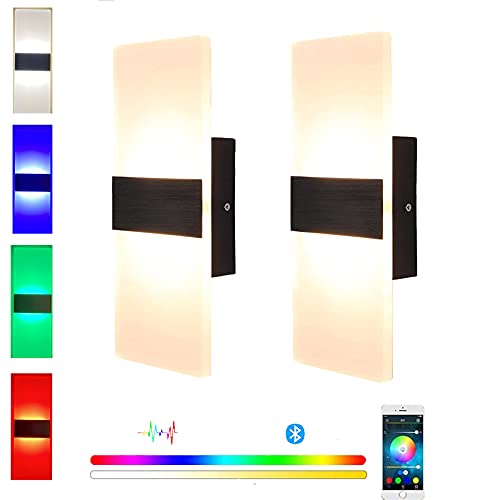 2 Stück Smart RGB-Farbe Wandleuchten Mobile APP Graffiti-Kontrolle Dimmbar LED Wandlampen Innen Kompatibel mit Alexa Bunt Stimmungslicht mit Szenenmodus und Timing-Funktion für Wohnzimmer Schlafzimmer von ANKBOY