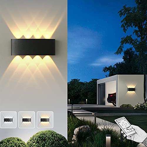 2 Stücke LED Außenwandleuchte mit Fernbedienung Bluetooth APP Dimmbar Wasserdicht IP65 Außenlampe Up Down Aluminium LED Wandbeleuchtung Aussenwand Garten Licht Balkon Patio Außen Wandlampe Schwarz von ANKBOY