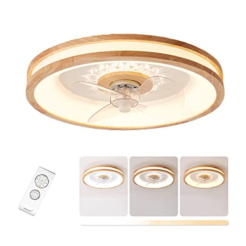 50CM Holz Deckenlampe Mit Ventilator Und Fernbedienung, LED Dimmbar Deckenleuchte mit Ventilator, Leise Deckenventilator mit Beleuchtung für Schlafzimmer Wohnzimmer von ANKBOY