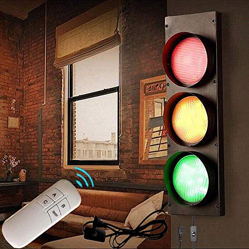 ANKBOY Ampel Wandleuchte mit Fernbedienung Einstellbar LED Wandlampe Industrie Retro Kreative Wand Beleuchtung mit Schalter und Stecker Bar Club Kinderzimmer Rot Grün Gelb Tricolor Dekoration, 5W*3 von ANKBOY