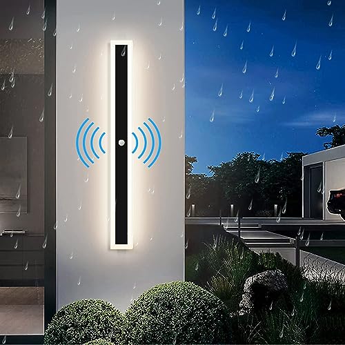 ANKBOY Außenwandleuchten mit Bewegungsmelder, LED Wandleuchte Aussen Wasserdicht IP65 Villa Wandlampe Lange, Anthrazit Metall Modern Aussenlampe Naturweiß 4500K für Gärten Garage (100cm) von ANKBOY