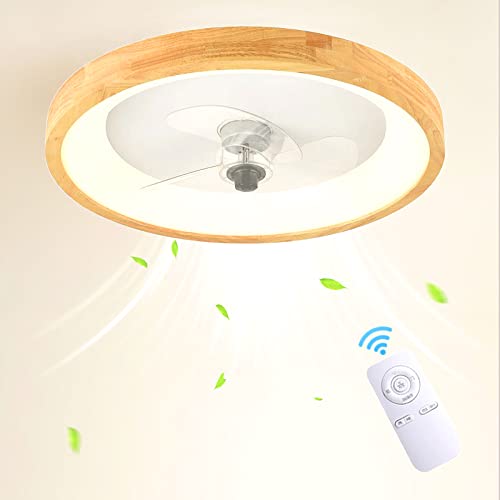 ANKBOY Holz LED Deckenlampe mit Ventilator und Fernbedienung, Ø50cm Runde Deckenleuchte Dimmbar 36W Fan Lampe Moderne Deckenventilator mit Beleuchtung für Wohnzimmer Schlafzimmer Esszimmer Büro von ANKBOY