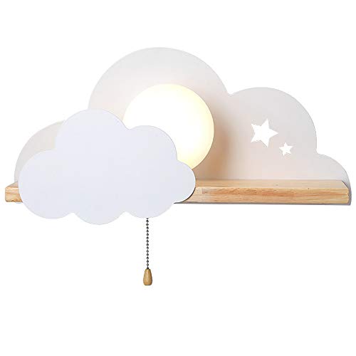 ANKBOY Kinder Wandleuchte mit Zugschalter Nachtlampe Kreative Wolkenform Wandlampe Mit Schalter Rund Milchglas Lampenschirm E27 Weiß Kinderzimmer Deko Madchen Junge Schlafzimmer Wandspot Lampe von ANKBOY