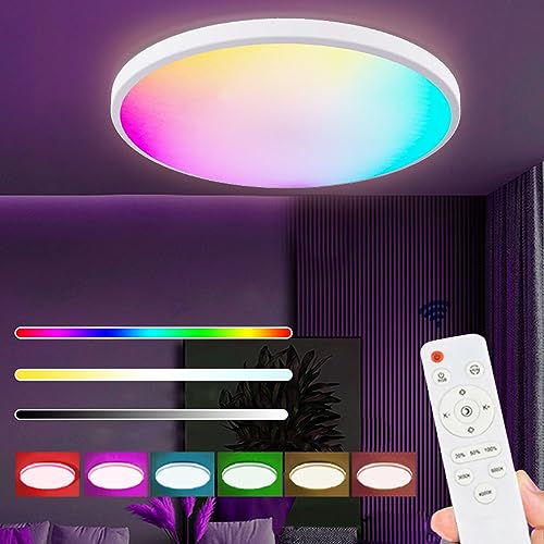 ANKBOY LED Deckenleuchte Dimmbar Mit Fernbedienung, Deckenlampe Dimmbar RGB Farbwechsel,Moderne Lampen Ultraflache Runde2700K-6500K FüR Schlafzimmer Kinderzimmer KüChe Wohnzimmer （Weiß） von ANKBOY