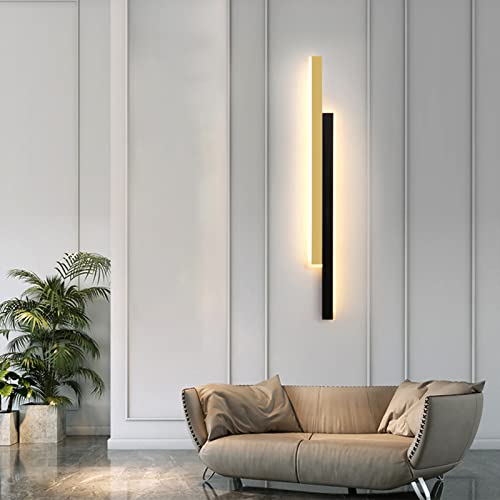 ANKBOY LED Gold Streifen Wandleuchte Innen Dimmbar Wandlampen Lang Lichtleiste Schwarz Nachttischlampe Up Down Aluminium Wandlampe Wohnzimmer Schlafzimmer Flur Wandbeleuchtung,100cm von ANKBOY