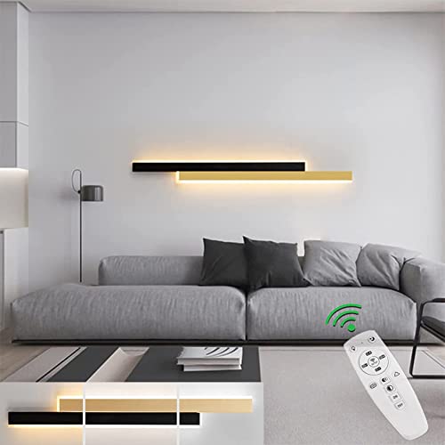 ANKBOY LED Gold Wandleuchten Innen mit Fernbedienung Dimmbare Wandlampe Up Down Lang Streifen Warmweiß Schwarz Lichtleiste Wandbeleuchtung für Schlafzimmer Wohnzimmer Flur Treppenhaus,120cm 78w von ANKBOY