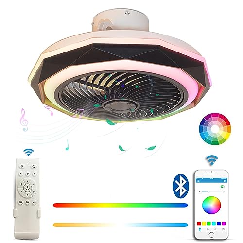 ANKBOY LED Musik Deckenventilator mit Beleuchtung und Bluetooth Lautsprecher, RGB Farbwechsel Dimmbar Leise Deckenleuchte mit Ventilator und Fernbedienung APP, 36W Timing Rund Ventilatorlicht Weiß von ANKBOY