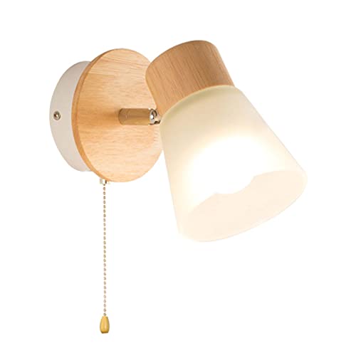 ANKBOY Moderne Wandleuchte Innen mit Schalter, E27 Fassung Wandlampe aus Holz mit Zugschalter, Verstellbare Wandspot Nachttisch Leselampe Wandbeleuchtung für Schlafzimmer Arbeitszimmer Büro, Weiß von ANKBOY