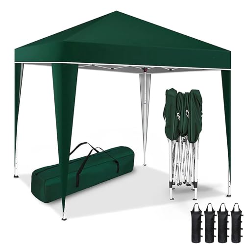 ANKBOY Pavillon 3x3 m Wasserdicht Stabil Winterfest, Pop Up Faltpavillon mit Sandsack, Sonnenschutz Gartenpavillon Winterfest mit Tragetasche und Seilen für Camping Feste Party Garten (Dunkelgrün) von ANKBOY