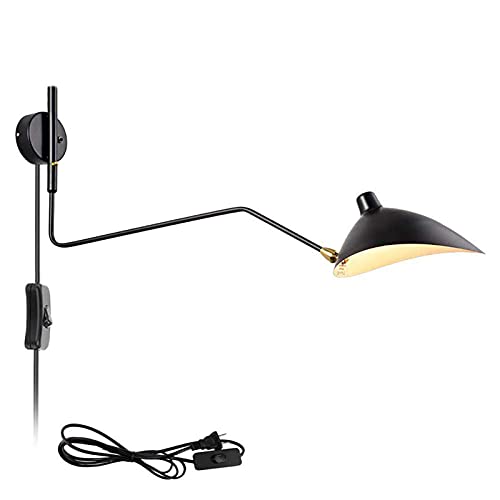 ANKBOY Retro Langen Arm Einstellbare Wandbeleuchtung E27 Industrielle Vintage Wandleuchte mit Einstellbar Kopf Schwarz Wandlampen Ausziehbar Langarm Wandlampe Nachttisch Bar Café Beleuchtung,118*40cm von ANKBOY