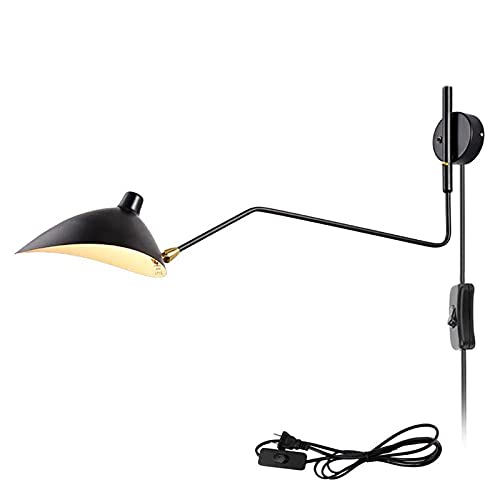 ANKBOY Retro Langen Arm Einstellbare Wandbeleuchtung E27 Industrielle Vintage Wandleuchte mit Einstellbar Kopf Schwarz Wandlampen Ausziehbar Langarm Wandlampe Nachttisch Bar Café Beleuchtung,65*40cm von ANKBOY