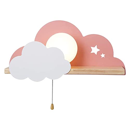 ANKBOY Wolken Wandleuchte mit Zugschalter, Kinderzimmer Wandlampe aus Holz/Metall/Glas Lampenschirm, Nachttischlampe E27 Fassung Moderne Wandbeleuchtung für Jungen Mädchen Kinder Schlafzimmer, Rosa von ANKBOY