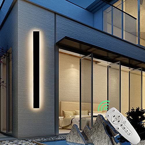 Außenwandleuchte LED Wandlampe mit Fernbedienung Dimmbar Wasserdichte IP65 Moderne Außenleuchte Lang Streifen Wandleuchte Schwarz Außenlampe Garten Front Badezimmer Veranda Garage Wandspots,120cm 88w von ANKBOY