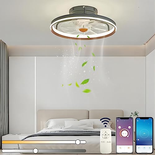 Deckenventilator Mit Beleuchtung, LED Leise Deckenleuchte Ventilator Mit Fernbedienung und APP, 48W Dimmbare Deckenventilator Mit Lampe Für Wohnzimmer Schlafzimmer Esszimmer (40x17cm) von ANKBOY