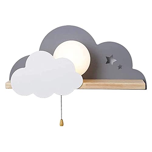 ANKBOY Wolken Wandlampe Innen mit Schalter, E27 Fassung Wandleuchte aus Holz/Metall/Glas Lampenschirm, Kinderlampe Moderne Wandbeleuchtung für Kinder Jungen Mädchen Kinderzimmer Schlafzimmer, Grau von ANKBOY