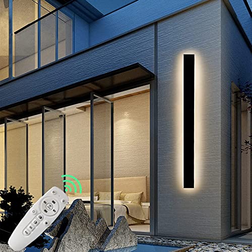 LED Aussen Wandleuchte mit Fernbedienung Dimmbare Innen Smart Wandlampen Kaltes Weiß/Warmes Licht/Neutrales Außenlampe Moderne Wandbeleuchtung Außenwandleuchte Wohnzimmer Schwarz (150cm) von ANKBOY