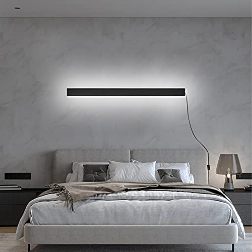 LED Dimmbare Lange Wandleuchte Innen mit Schalter und Stecker Aluminium Wandlampe mit Kabel Modern Rechteck Langlich Nachttischlampe IP44 Wandbeleuchtung Wohnzimmer Schlafzimmer Flur,Schwarz,120CM 72W von ANKBOY