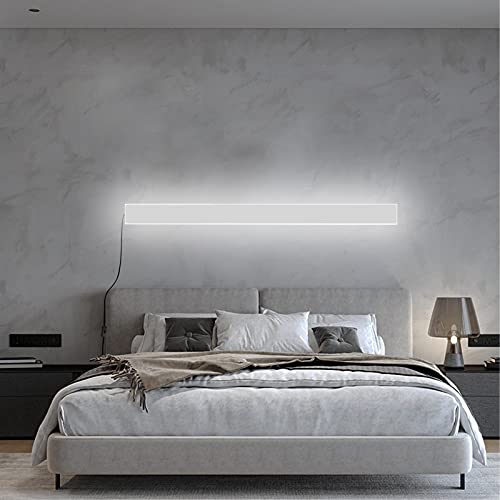 LED Dimmbare Lange Wandleuchte Innen mit Schalter und Stecker Aluminium Wandlampe mit Kabel Modern Rechteck Langlich Nachttischlampe IP44 Wandbeleuchtung Wohnzimmer Schlafzimmer Flur,Weiß,60CM 36W von ANKBOY