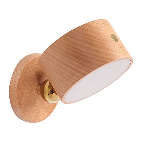 LED Wandlampe mit USB Aufladbar Innen Holz Wandleuchte Magnetische Touch Control Wandlicht mit Akku Dimmbar 360° Drehbar(4000K, Natürliches Licht) von ANKBOY