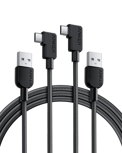 Anker USB-C Kabel mit Winkelstecker, 180cm*2, USB-A auf 90 Grad USB-C robustes geflochtenes Ladekabel, Rechter Winkel, Kompatibel mit Samsung Galaxy Note 10 Note 9/S10+S10, LG V30 (USB 2.0, Schwarz) von Anker