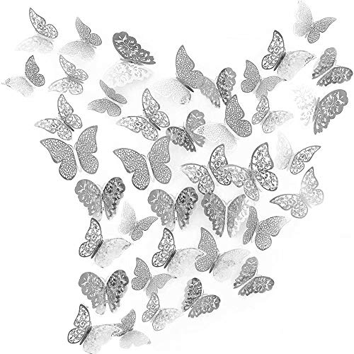 beihuazi® 3D Schmetterlinge Deko wand Wandsticker Aufkleber Wandtattoo für Wohnzimmer, Kinderzimmer, Türen, Fenster, Badezimmer, Kühlschrank(36 Stück,Silber) von ANKKY