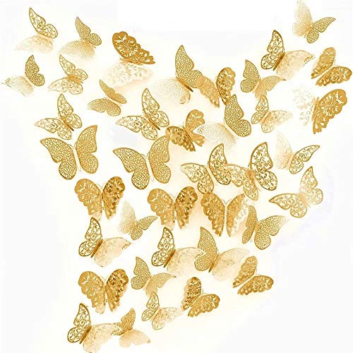 beihuazi® 3D Schmetterlinge Deko wand Wandsticker Aufkleber Wandtattoo für Wohnzimmer, Kinderzimmer, Türen, Fenster, Badezimmer, Kühlschrank(36 Stück,gold) von ANKKY