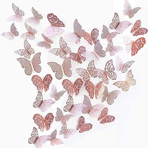 3D Schmetterlinge Deko wand Wandsticker Aufkleber Wandtattoo für Wohnzimmer, Kinderzimmer, Türen, Fenster, Badezimmer, Kühlschrank(36 Stück, roségold) (roségold)) von beihuazi