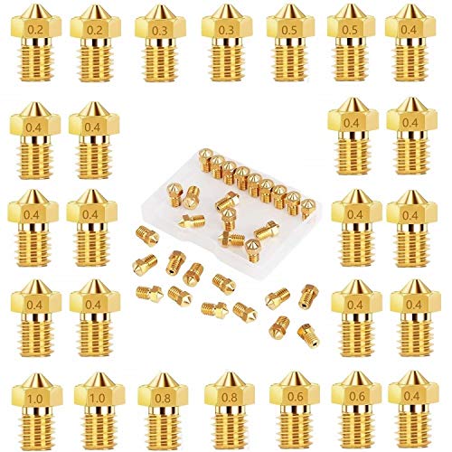 beihuazi® V6 Nozzle 26Stk M6 Düse 0,2 mm 0,3 mm 0,4 mm 0,5 mm 0,6 mm 0,8 mm 1,0 mm für 1,75mm Filament 3D Drucker z. B. Anycubic i3 Mega Chiron Prusa i3 MK3/MK3S Anet A8 CTC Printer von beihuazi