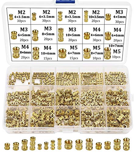 beihuazi® 330Stk Gewindeeinsatz Einpressmutter M2 M3 M4 M5 Innengewinde Rändelmuttern Messing Einbettung Muttern für Kunststoffteile in 3D Druckteile von WRIOL