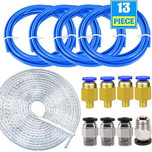 beihuazi® PTFE Schlauch 4Stk Teflonschlauch (Insgesamt 4 Meter)+ 4Stk PC4-M6 Pneumatik-anschlussstücke 4Stk PC4-M10 Verbinder + 2 Meter PE Kabelschlauch für 3D-Drucker 1,75 mm Filament von beihuazi