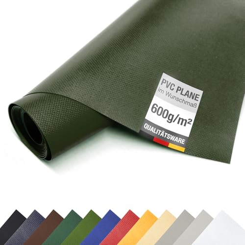(1,5m breit) LKW Plane/PVC-Plane 600g/m² - Meterware ohne Ösen, Gewebeplane Holzabdeckplane, Sichtschutz Camping Zaunplane Balkonschutz (Olivgrün RAL6003) von ANKO PLANEN