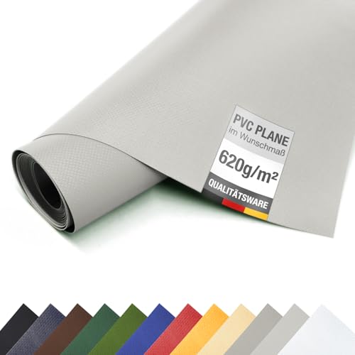(1,5m breit) LKW Plane/PVC-Plane 620g/m² - Meterware ohne Ösen Gewebeplane Holzabdeckplane, Sichtschutz Camping Zaunplane Balkonschutz (Lichtgrau RAL7035) von ANKO PLANEN