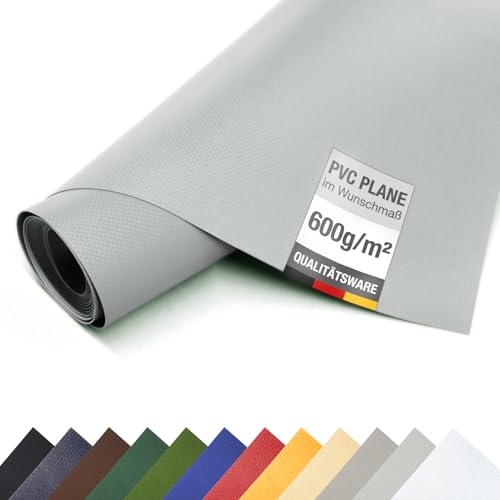 (5m breit) LKW Plane/PVC-Plane 600g/m² - Meterware ohne Ösen, Gewebeplane Abdeckplane Schutzplane Industrie (Grau RAL7042) von ANKO PLANEN