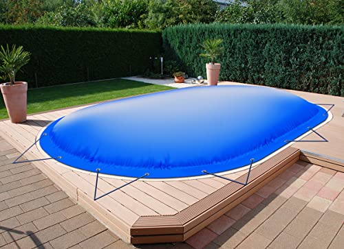 AirDeluxe Ovale aufblasbare Poolplane Schwimmbad Abdeckung aus LKW-Plane - stabile Winter Poolabdeckung (6,30m x 3,60m, Blau) von ANKO PLANEN