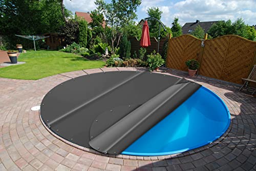 SafeDeluxe Runde Poolplane SafeDeluxe Poolabdeckung Stangenabdeckung aus LKW Plane ohne Stangen (Durchmesser der Plane = 420cm, Anthrazit RAL7016) von ANKO PLANEN