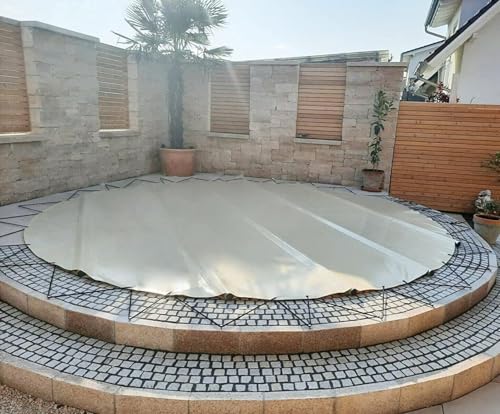 SafeDeluxe Runde Poolplane SafeDeluxe Poolabdeckung Stangenabdeckung aus LKW Plane ohne Stangen (Durchmesser der Plane = 400cm, Lichtgrau RAL7035) von ANKO PLANEN