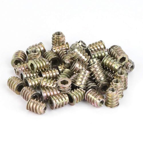50 or 100 PCS M4 M5 Zinc Alloy Insert Nuts, Inside Hex Socket Furniture Fastener Nuts with Flange Cover for Woodworking Assembly (M4*10 gerade mit Abdeckung (50pcs)) von ANKROYU