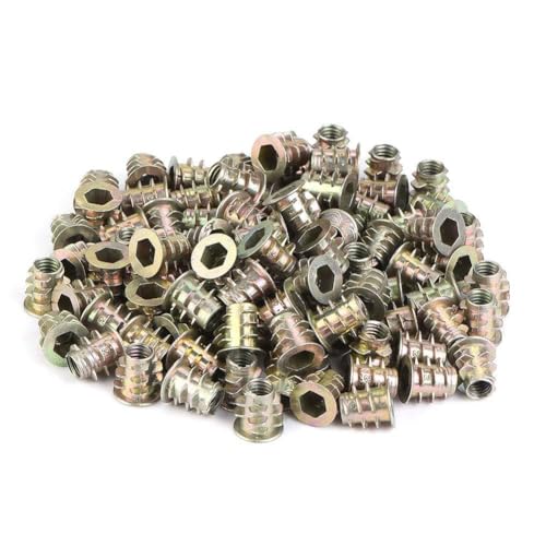 50 or 100 PCS M4 M5 Zinc Alloy Insert Nuts, Inside Hex Socket Furniture Fastener Nuts with Flange Cover for Woodworking Assembly (M5*10 mit Deckung (100pcs)) von ANKROYU