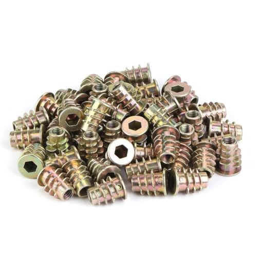 50 or 100 PCS M4 M5 Zinc Alloy Insert Nuts, Inside Hex Socket Furniture Fastener Nuts with Flange Cover for Woodworking Assembly (M5*13 mit Deckung (50pcs)) von ANKROYU