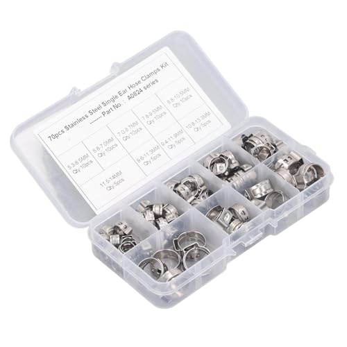 70 PCs Edelstahl -Einzelohrschlauch -Klemm -Kit, Sortiment mit Aufbewahrungsbox für Schlauchrohre Kabel Automobilindustrie Marine Haushalt von ANKROYU