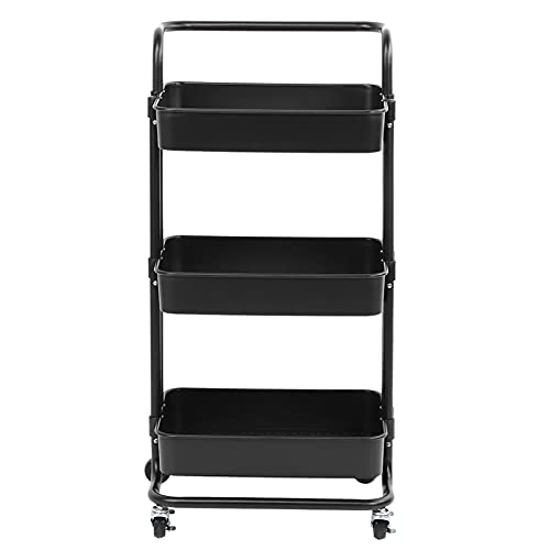 ANKROYU 3 -Tier -Aufbewahrungsstromwagen bewegliche Speicher Rack Ständer Halter Küche Organizer Bad Slim Design Hollow Out Easy Clean ABS Stahl Rohr weiß schwarz 42x35x87cm (Schwarz) von ANKROYU