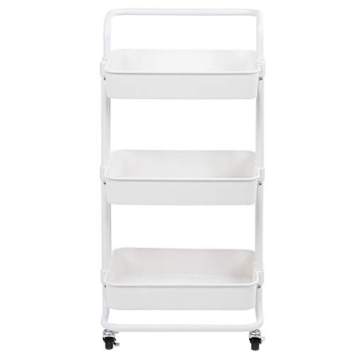 ANKROYU 3 -Tier -Aufbewahrungsstromwagen bewegliche Speicher Rack Ständer Halter Küche Organizer Bad Slim Design Hollow Out Easy Clean ABS Stahl Rohr weiß schwarz 42x35x87cm (Weiß) von ANKROYU