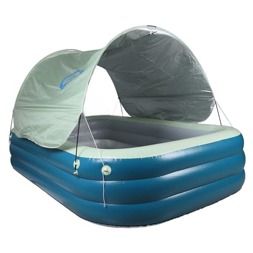 ANKROYU Aufblasbarer Pool mit Baldachin Großer Familie Blasenpool mit Wasserrutsche für Erwachsene Kinder Hinterhof im Freien Garten 2,6 m PVC (Grün) von ANKROYU