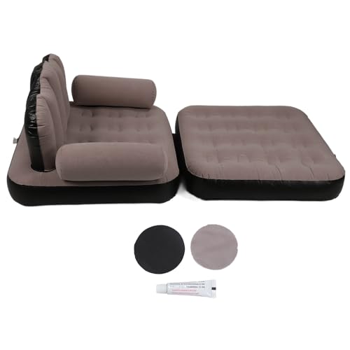 ANKROYU Aufblasbarer Sofa Bettstuhl Multifunktional faltbar 5 in 1 Liege für Innen im Freien Camping Beach PVC Flockenmaterial 100x198x70 cm mit Reparaturset (Kaffeefarbe) von ANKROYU