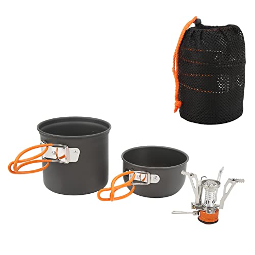ANKROYU Camping -Kochset tragbares leichtes Leichtwichtiges Aluminium Outdoor -Kochgeschirr -Herd -Topf -Set zum Camping -Rucksackwanderung (OrangeFarbarber Griffs) von ANKROYU