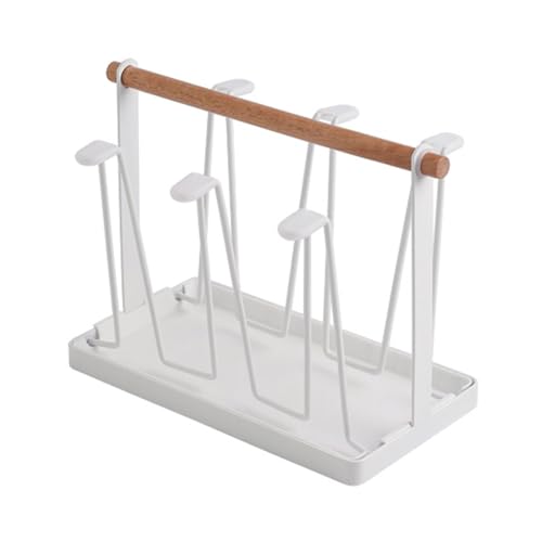 ANKROYU Cup Trocknungsregal Metall Becher Entlassungshalter Multi funktionaler Küchenbecher Organizer Eisenholz modernes Design für Küchenarbeitsplatte Aufbewahrung 23x12.5x18.8 cm (Schwarz) (Weiß) von ANKROYU