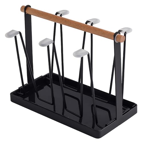 ANKROYU Cup Trocknungsregal Metall Becher Entlassungshalter Multi funktionaler Küchenbecher Organizer Eisenholz modernes Design für Küchenarbeitsplatte Aufbewahrung 23x12.5x18.8 cm (Schwarz) von ANKROYU